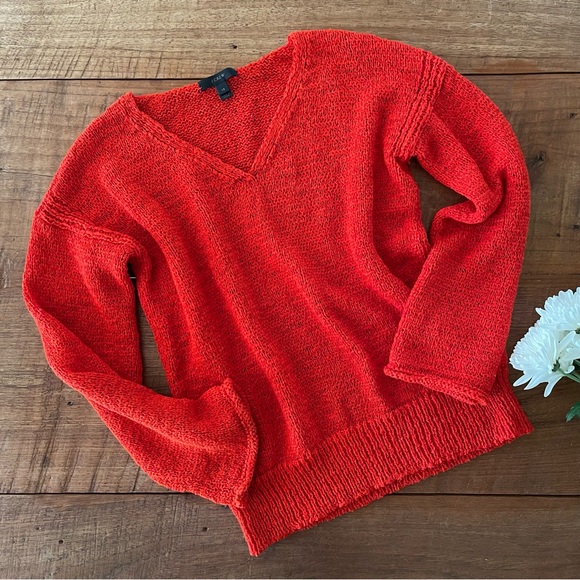 Madewell Red V-Neck Bell Sleeve Sweater - Picture 1 of 6